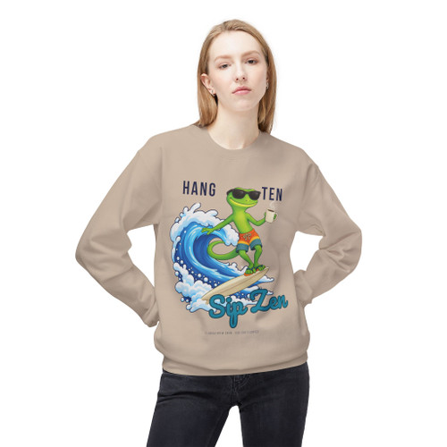 Bert Surfboard Crewneck Sweatshirt | Surf Gecko Coffee Fleece | Florida Brew Crew Gift