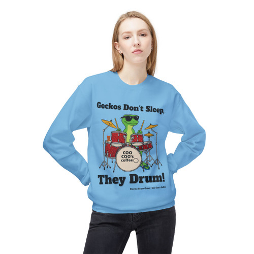 Geckos Don't Sleep They Drum Fleece Crewneck Sweatshirt