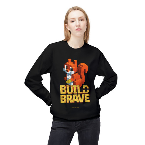 Build Brave CooCooCares crewneck sweatshirt flat lay Black- childhood cancer awareness fleece sweatshirt by Coo Coos Coffee
