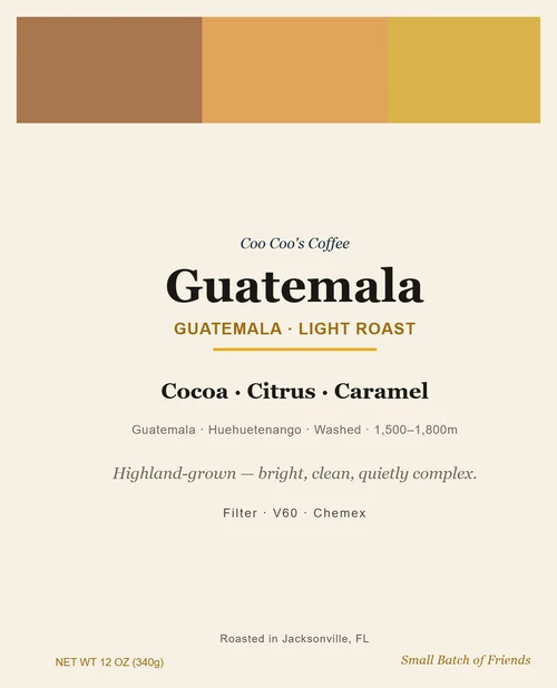 Guatemala roasted coffee beans front label