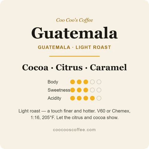 Guatemala roasted coffee beans back label
