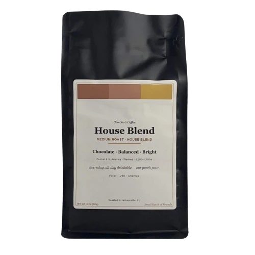 House Blend medium roast coffee, 12oz black bags