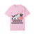 Udderly Exhausted tee featuring cartoon sleepy cow with Zs and bold black text – funny caffeine shirt by Coo Coo’s Coffee. Blossom front print