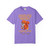 Violet Childhood Cancer Bravery Bead Tee – “It Deserves Action” tribute awareness shirt with pixel squirrel, ribbon, and colorful bead design by Coo Coo’s Coffee.