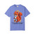 It Deserves Action t-shirt – Childhood cancer awareness tee with Lego squirrel tribute design by Coo Coo’s Coffee, flo blue front print