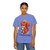 It Deserves Action t-shirt – Childhood cancer awareness tee with Lego squirrel tribute design by Coo Coo’s Coffee, flo blue female model