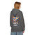 I Brew in Chaos Hoodie – Abstract coffee cup splatter art on fleece hoodie by Coo Coo’s Coffee, Charcoal Female Model
