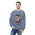 Stone Blue sweatshirt with colorful abstract coffee mug and splatter art – Brew in Chaos by Coo Coo’s Coffee, Male Model