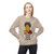 Frida-inspired sweatshirt design with woman holding coffee and “Viva Ama Café” text – Coo Coo’s Coffee, Sand Female Model