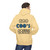 Yellow Haze hoodie with large back print of the Coo Coo’s Coffee logo featuring blue paw-print style lettering. Male Model
