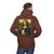 Cocoa hoodie featuring a parody of the Mona Lisa holding a coffee cup with “The Mocha-Lisa” printed beneath. Male Model