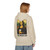 Sand hoodie featuring a parody of the Mona Lisa holding a coffee cup with “The Mocha-Lisa” printed beneath. Female Model