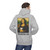 Sport Grey hoodie featuring a parody of the Mona Lisa holding a coffee cup with “The Mocha-Lisa” printed beneath. Male Model