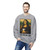 Sport Grey sweatshirt featuring a parody of the Mona Lisa holding a coffee cup with the text “The Mocha-Lisa.” Male Model