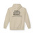 Sand-colored fleece hoodie with the phrase “#Small Batch of Friends… Coffee is compiling…” printed across the back.
