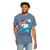 yellow tee shirt with surfing chicken graphic and text "Poultry-Powered Coffee-Fueled" – Miss Sally by Coo Coo’s Coffee
