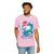 yellow tee shirt with surfing chicken graphic and text "Poultry-Powered Coffee-Fueled" – Miss Sally by Coo Coo’s Coffee