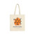 cotton tote bag with caffeine molecule and swirling orange background, text reads “Molecule of Madness – Fueled by Coo Coo’s Coffee”