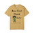 mustard t-shirt with a frazzled gecko holding coffee and the phrase “Brew First, Think Later – Fueled by Coo Coo’s Coffee”