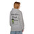 light gray hoodie with frazzled green gecko holding a coffee cup and the text “Brew First, Think Later – Fueled by Coo Coo’s Coffee”
