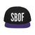 blue snapback hat with bold white SBOF embroidery – minimalist small batch streetwear cap by Coo Coo’s Coffee