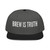 black/grey snapback hat with white “brew is truth” embroidery and purple brim – coo coo’s coffee streetwear