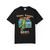 Beans. Boards. Bert. coffee t-shirt — surf gecko Bert with a retro aqua camper van and longboard printed on the front, black