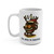 Angle view of Reindeer Roast Too Jolly to Function holiday coffee mug on a white background