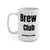 Brew Club Small Batch of Friends coffee mug shown at an angle on a white background.
