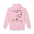 Back view of light hoodie with “Every Bead Tells a Story. Help Stop The Poke.” bravery bead heart design – childhood cancer awareness hoodie. Light Pink