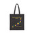 Black cotton tote bag with Every Bead Tells a Story bravery bead design, front view