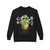 Steeping the Soul Japanese crewneck sweatshirt black - Bert the gecko meditating in traditional tea cup with kanji calligraphy bamboo art and white steam - midweight fleece by Coo Coos Coffee