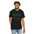 Hello Coffee in C++ coffee tee, front — a short C++ program in green monospace terminal text on a dark shirt, including comments "// brew time" and "// baristas" and a final line "return 0; // pour decisions were made," with a Florida Brew Crew and Coo Coo's Coffee line beneath — Coo Coo's Coffee Tech collection coding tee.