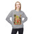 Person wearing the Porch Swings & Pumpkin Spice light coffee crewneck sweatshirt from Coo Coo’s Coffee, sport grey