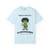 Undercaffeinated & Overwhelmed coffee t-shirt — frazzled gecko Bert, “undercaffeinated & overwhelmed” printed on the front chambray