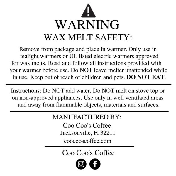 "Wax Melt Safety Instructions label – Red Rose Wax Melt by Candles by Christie, including usage and safety guidelines."