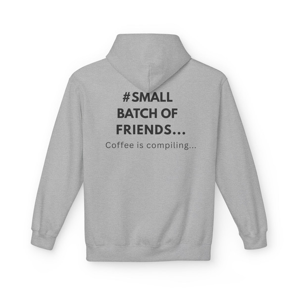 Sport Grey #SmallBatchOfFriends – Coffee Is Compiling Fleece Hoodie by Coo Coo’s Coffee. A laid-back neutral essential for coffee lovers and coding minds.