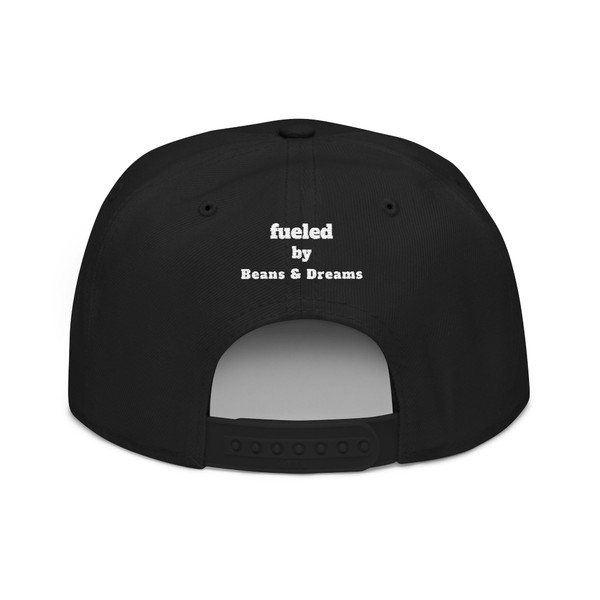 "Brew Is Truth Snapback Hat in Black by Coo Coo’s Coffee – bold streetwear cap with smiley logo, perfect for coffee lovers." Back view