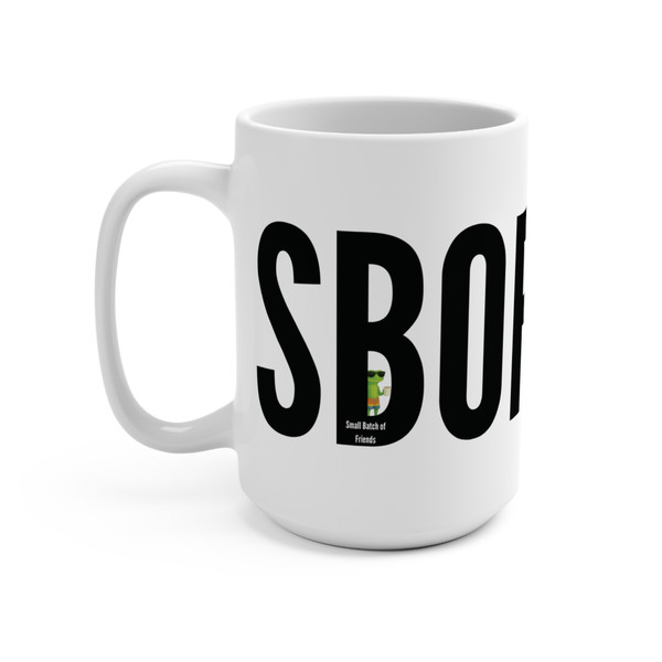 Back/side of SBOF mug showing oversized letters wrapping around — 15oz ceramic — Coo Coo’s Coffee