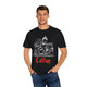 Black barista sketch t-shirt with red “Coffee” text – Brew Like You Mean It design by Coo Coo’s Coffee