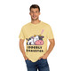 Udderly Exhausted tee featuring cartoon sleepy cow with Zs and bold black text – funny caffeine shirt by Coo Coo’s Coffee