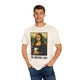 Mocha Lisa tee shirt featuring the Mona Lisa holding a cup of coffee – Coo Coo’s Coffee artist-inspired design