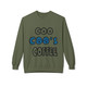 Military Green crewneck sweatshirt featuring the bold “Coo Coo’s Coffee” logo in black and blue paw-print lettering across the chest.