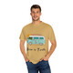 yellow unisex t-shirt with cartoon camper van and Bert character inside, text reads “Brew is Truth”