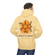 beige hoodie with large caffeine molecule print on back labeled “Molecule of Madness – Fueled by Coo Coo’s Coffee”