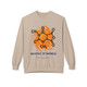 sand crewneck sweatshirt with caffeine molecule and orange swirl graphic – Molecule of Madness by Coo Coo’s Coffee