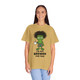 tan tee with frazzled green gecko (Bert) holding coffee cup and text “I’m Not Brewed for This” – funny coffee shirt by Coo Coo’s Coffee