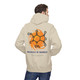 tan hoodie with caffeine molecule and “Molecule of Madness” swirl graphic on the back, chemistry gift for coffee lovers