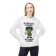 white sweatshirt with frazzled Bert cartoon holding coffee and the text “He Practiced 40 Hours… But Forgot to Brew”