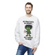 white sweatshirt with frazzled Bert cartoon holding coffee and the text “He Practiced 40 Hours… But Forgot to Brew”